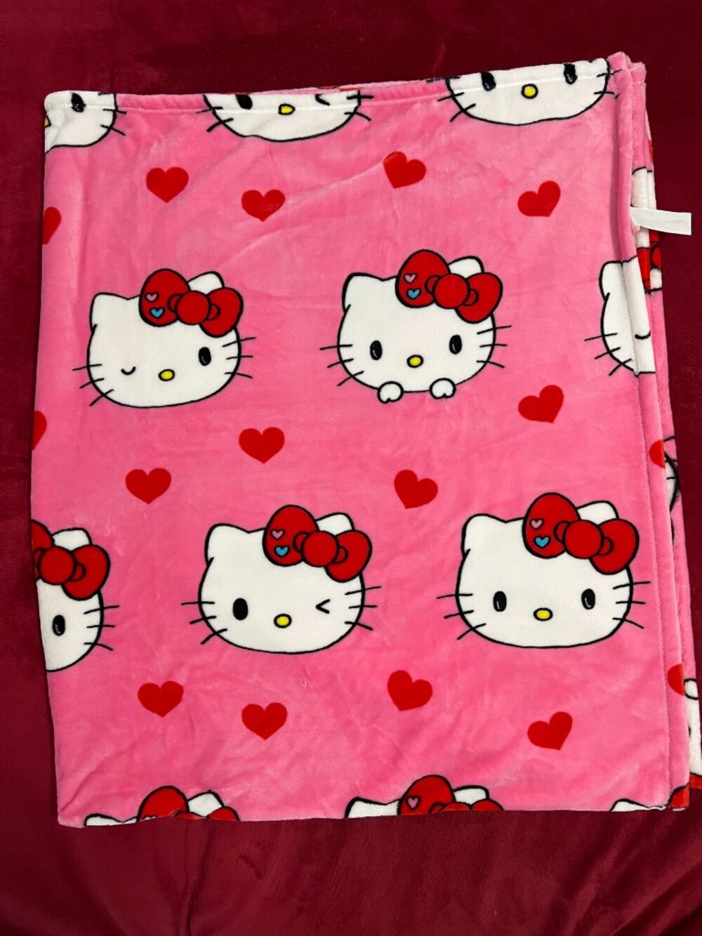 NEW Hello Kitty Pink Plush Throw Blanket Hearts Soft Fleece Cozy 60" x 70"